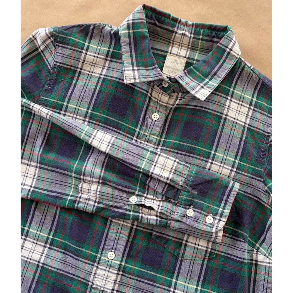 J.Crew Women's The‎ Boy Shirt Green Blue Tartan Plaid Button Down Cotton Preppy